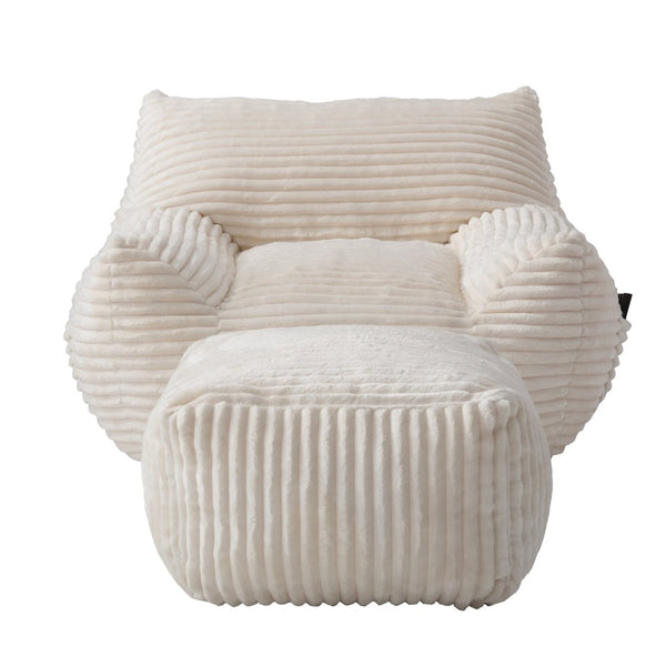 English Elm Bean Bag Chair with Arms Shredded Foam Lounge Seat and Ottoman for Adults White W5385P504057