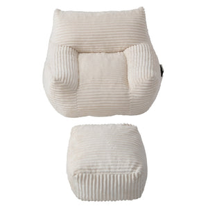 English Elm Bean Bag Chair with Arms Shredded Foam Lounge Seat and Ottoman for Adults White W5385P504057