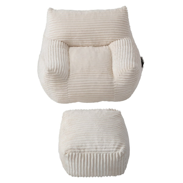 English Elm Bean Bag Chair with Arms Shredded Foam Lounge Seat and Ottoman for Adults White W5385P504057
