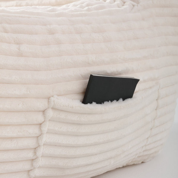 English Elm Bean Bag Chair with Arms Shredded Foam Lounge Seat and Ottoman for Adults White W5385P504057