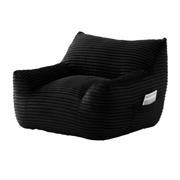 English Elm Bean Bag Chair with Armrests Shredded Foam Fill Oversized Lounge Seat and Ottoman Set Black W5385P504082