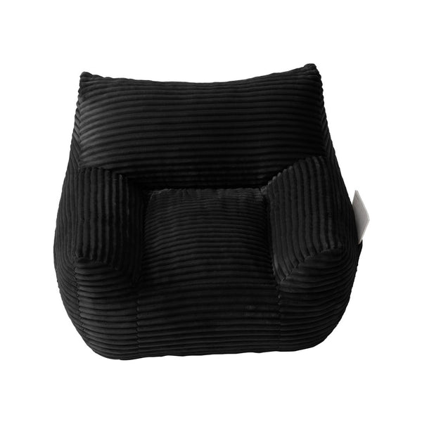 English Elm Bean Bag Chair with Armrests Shredded Foam Fill Oversized Lounge Seat and Ottoman Set Black W5385P504082
