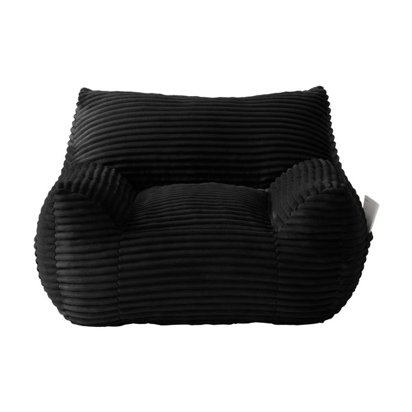 English Elm Bean Bag Chair with Armrests Shredded Foam Fill Oversized Lounge Seat and Ottoman Set Black W5385P504082