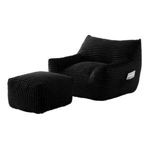 English Elm Bean Bag Chair with Arms Shredded Foam Lounge Seat and Ottoman for Adults Black W5385P504083