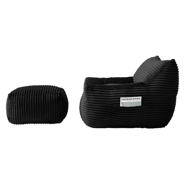 English Elm Bean Bag Chair with Arms Shredded Foam Lounge Seat and Ottoman for Adults Black W5385P504083