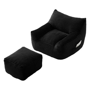 English Elm Bean Bag Chair with Arms Shredded Foam Lounge Seat and Ottoman for Adults Black W5385P504083