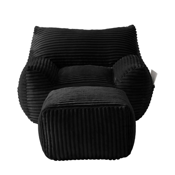 English Elm Bean Bag Chair with Arms Shredded Foam Lounge Seat and Ottoman for Adults Black W5385P504083