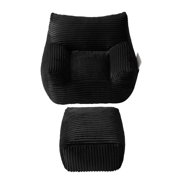 English Elm Bean Bag Chair with Arms Shredded Foam Lounge Seat and Ottoman for Adults Black W5385P504083