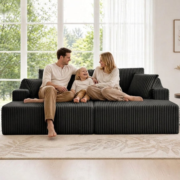 English Elm 83 Inch Oversized Double Chaise Foam Lounge Sofa for Living Room or Bedroom Relaxing W5385P511453