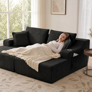 English Elm 83 Inch Oversized Double Chaise Foam Lounge Sofa for Living Room or Bedroom Relaxing W5385P511453