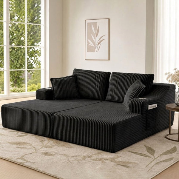English Elm 83 Inch Oversized Double Chaise Foam Lounge Sofa for Living Room or Bedroom Relaxing W5385P511453
