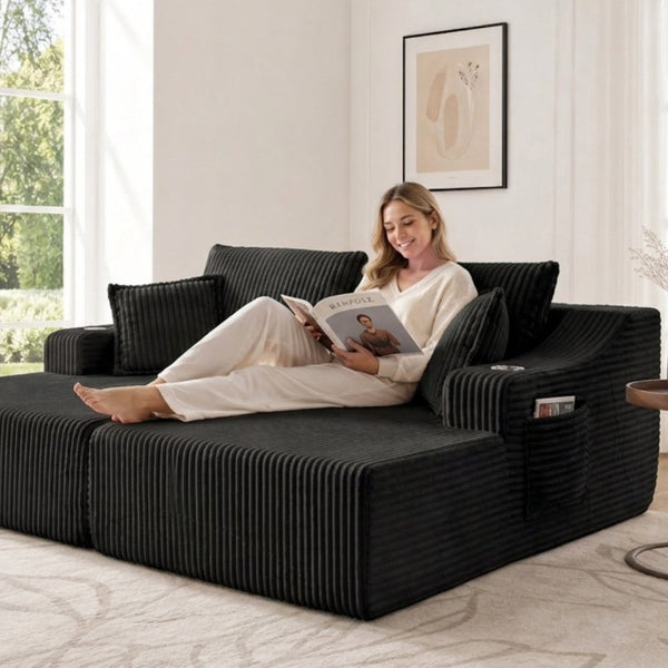 English Elm 83 Inch Oversized Double Chaise Foam Lounge Sofa for Living Room or Bedroom Relaxing W5385P511453