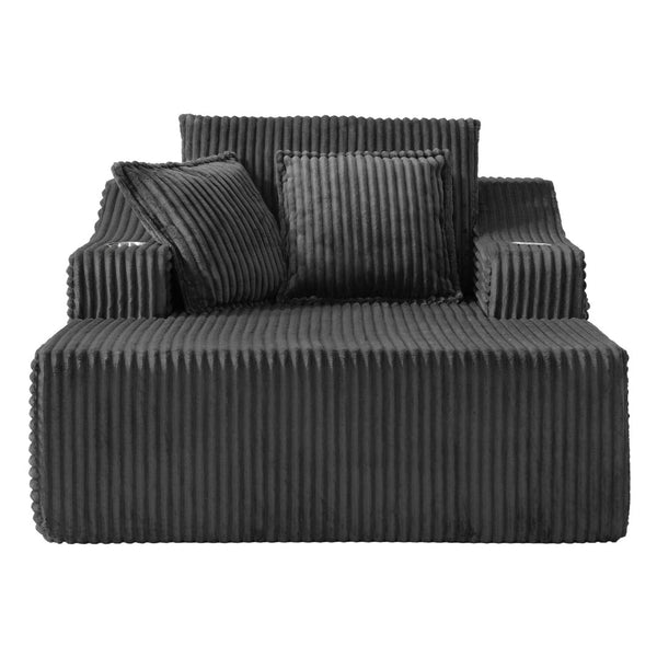English Elm Oversized Faux Fur Chaise Lounge Sleeper with Cup Holders and Three Support Pillows Gray W5385P512349