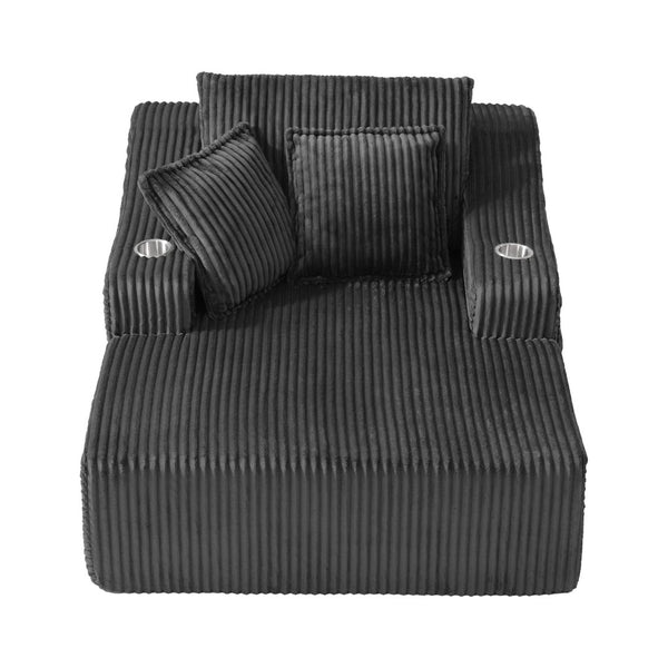 English Elm Oversized Faux Fur Chaise Lounge Sleeper with Cup Holders and Three Support Pillows Gray W5385P512349