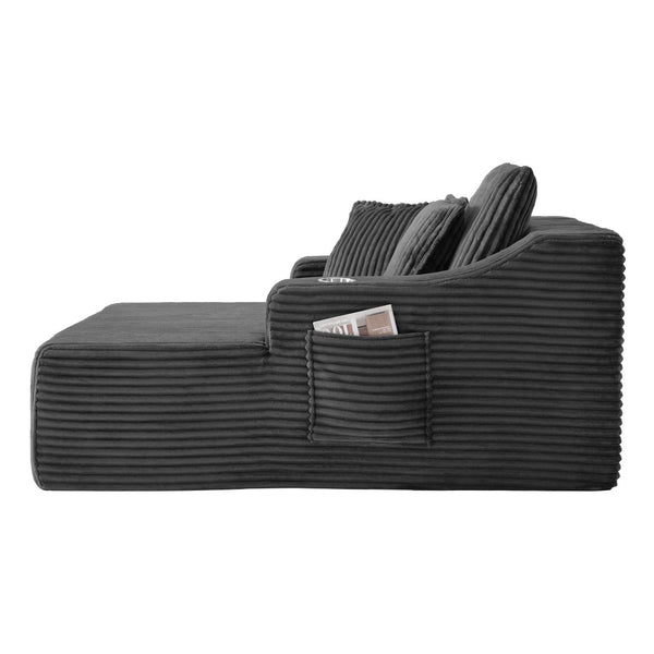 English Elm Oversized Faux Fur Chaise Lounge Sleeper with Cup Holders and Three Support Pillows Gray W5385P512349