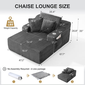 English Elm Oversized Faux Fur Chaise Lounge Sleeper with Cup Holders and Three Support Pillows Gray W5385P512349