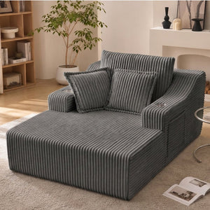 English Elm Oversized Faux Fur Chaise Lounge Sleeper with Cup Holders and Three Support Pillows Gray W5385P512349