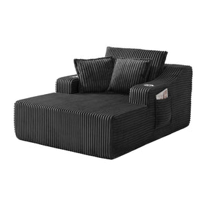 English Elm Oversized Faux Fur Chaise Lounge Sleeper with Cup Holders and Three Support Pillows Gray W5385P512349