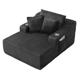 English Elm Oversized Faux Fur Chaise Lounge Sleeper with Cup Holders and Three Support Pillows Gray W5385P512349