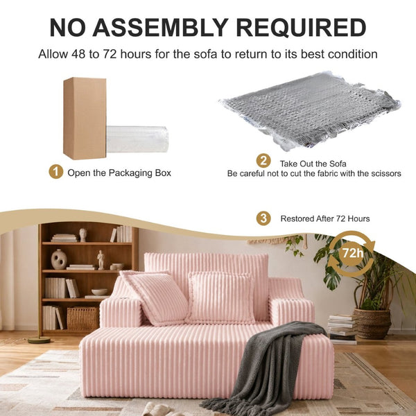 English Elm Oversized Faux Fur Chaise Lounge Sleeper with Cup Holders and Three Support Pillows Pink W5385P512350