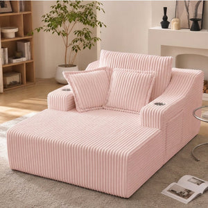 English Elm Oversized Faux Fur Chaise Lounge Sleeper with Cup Holders and Three Support Pillows Pink W5385P512350