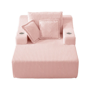 English Elm Oversized Faux Fur Chaise Lounge Sleeper with Cup Holders and Three Support Pillows Pink W5385P512350