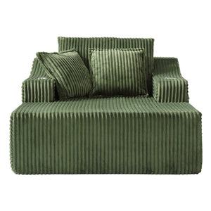 English Elm Oversized Faux Fur Chaise Lounge Sleeper with Cup Holders and Three Support Pillows Green W5385P512351