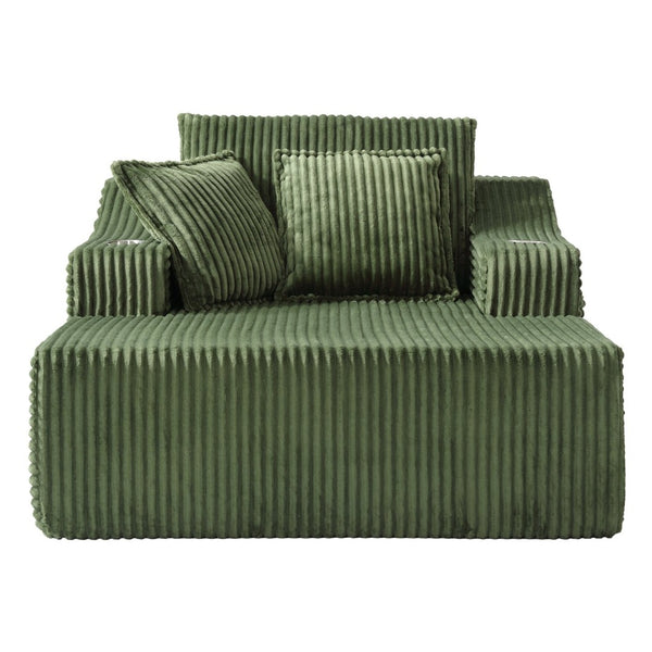 English Elm Oversized Faux Fur Chaise Lounge Sleeper with Cup Holders and Three Support Pillows Green W5385P512351