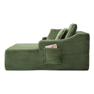 English Elm Oversized Faux Fur Chaise Lounge Sleeper with Cup Holders and Three Support Pillows Green W5385P512351
