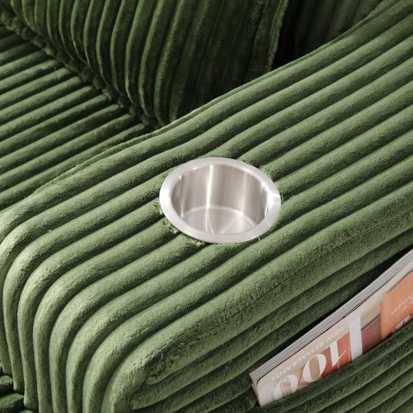 English Elm Oversized Faux Fur Chaise Lounge Sleeper with Cup Holders and Three Support Pillows Green W5385P512351