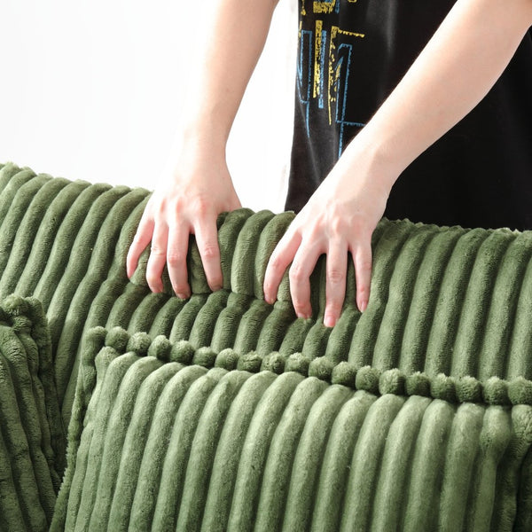 English Elm Oversized Faux Fur Chaise Lounge Sleeper with Cup Holders and Three Support Pillows Green W5385P512351