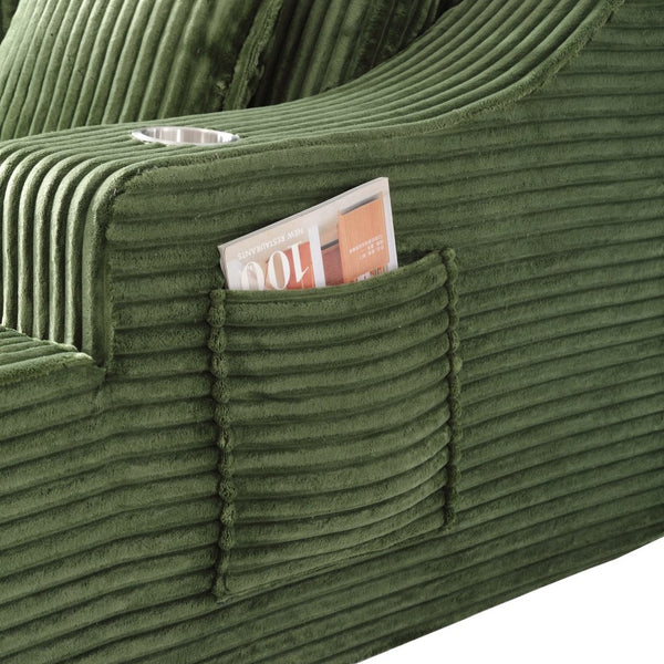 English Elm Oversized Faux Fur Chaise Lounge Sleeper with Cup Holders and Three Support Pillows Green W5385P512351