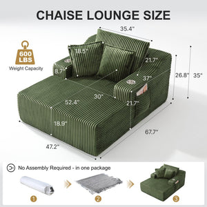 English Elm Oversized Faux Fur Chaise Lounge Sleeper with Cup Holders and Three Support Pillows Green W5385P512351