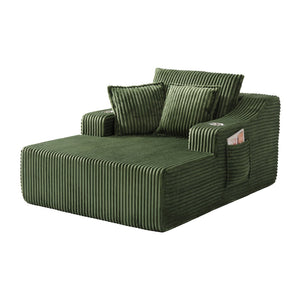 English Elm Oversized Faux Fur Chaise Lounge Sleeper with Cup Holders and Three Support Pillows Green W5385P512351