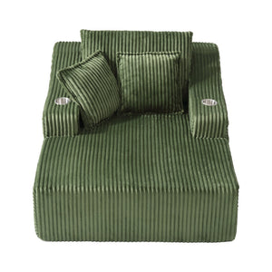 English Elm Oversized Faux Fur Chaise Lounge Sleeper with Cup Holders and Three Support Pillows Green W5385P512351