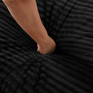 English Elm Oversized Faux Fur Chaise Lounge with Cup Holders Storage Pockets and Three Pillows Black W5385P512352