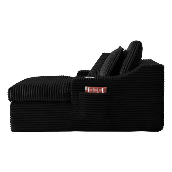 English Elm Oversized Faux Fur Chaise Lounge with Cup Holders Storage Pockets and Three Pillows Black W5385P512352
