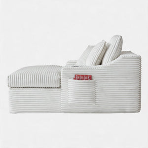 English Elm Oversized Faux Fur Chaise Lounge with Cup Holders Storage Pockets and Three Pillows White W5385P512353