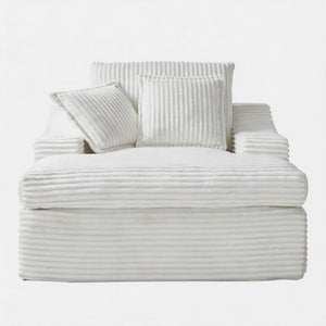 English Elm Oversized Faux Fur Chaise Lounge with Cup Holders Storage Pockets and Three Pillows White W5385P512353
