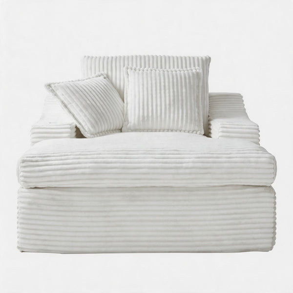 English Elm Oversized Faux Fur Chaise Lounge with Cup Holders Storage Pockets and Three Pillows White W5385P512353