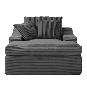 English Elm Oversized Faux Fur Chaise Lounge with Cup Holders Storage Pockets and Three Pillows Gray W5385P512354