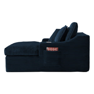 English Elm Oversized Faux Fur Chaise Lounge with Cup Holders Storage Pockets and Three Pillows Blue W5385P512355
