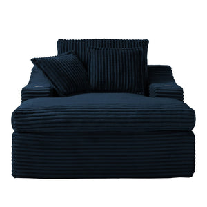 English Elm Oversized Faux Fur Chaise Lounge with Cup Holders Storage Pockets and Three Pillows Blue W5385P512355