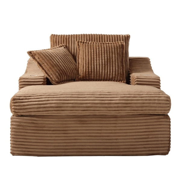 English Elm Oversized Plush Faux Fur Chaise Lounge with Cup Holders Pillows and Storage Pockets W5385P512356