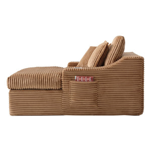 English Elm Oversized Plush Faux Fur Chaise Lounge with Cup Holders Pillows and Storage Pockets W5385P512356