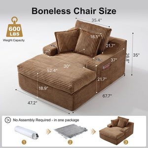 English Elm Oversized Plush Faux Fur Chaise Lounge with Cup Holders Pillows and Storage Pockets W5385P512356