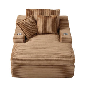English Elm Oversized Plush Faux Fur Chaise Lounge with Cup Holders Pillows and Storage Pockets W5385P512356