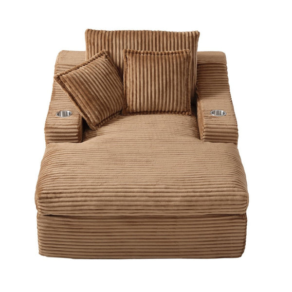 English Elm Oversized Plush Faux Fur Chaise Lounge with Cup Holders Pillows and Storage Pockets W5385P512356
