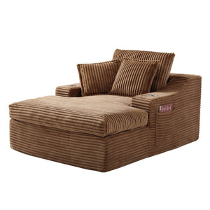 English Elm Oversized Plush Faux Fur Chaise Lounge with Cup Holders Pillows and Storage Pockets W5385P512356