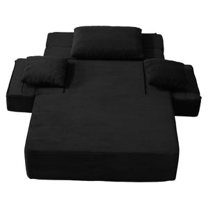 English Elm Luxurious Corduroy Convertible Chaise Lounge Sofa Bed with Storage Pocket for Small Spaces Black W5385P513913